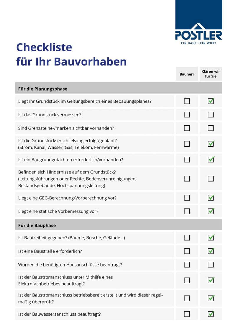 Checkliste Neubauvorhaben