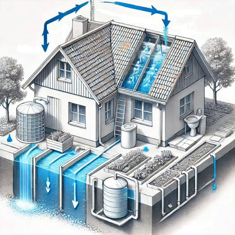 Regenwassernutzung in einem Gebäude (Schematische Darstellung)